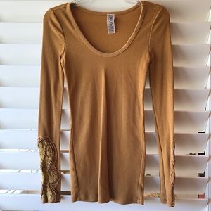 FREE PEOPLE waffle mustard thermal undershirt